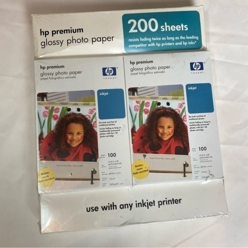 HP inkjet glossy photo paper 200 sheets 4x6 New unopened